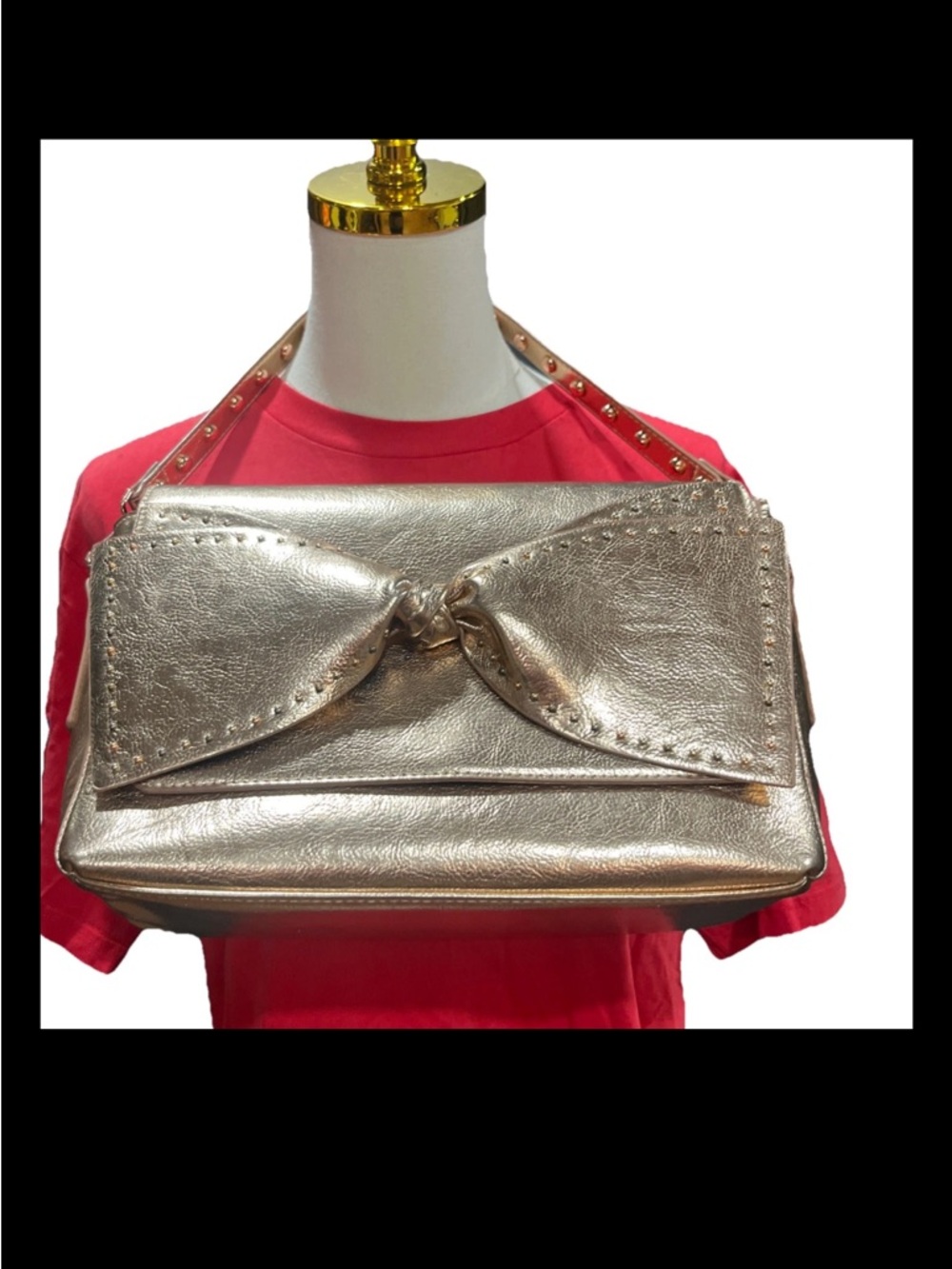 Betsey Johnson Gold Bloomin Bow Satchel Purse Handbag Hobo Stylish Evening Out